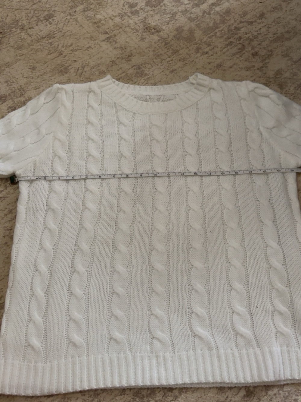 White Cable Knit Short Sleeve Sweater Top Size Large Preppy Coastal